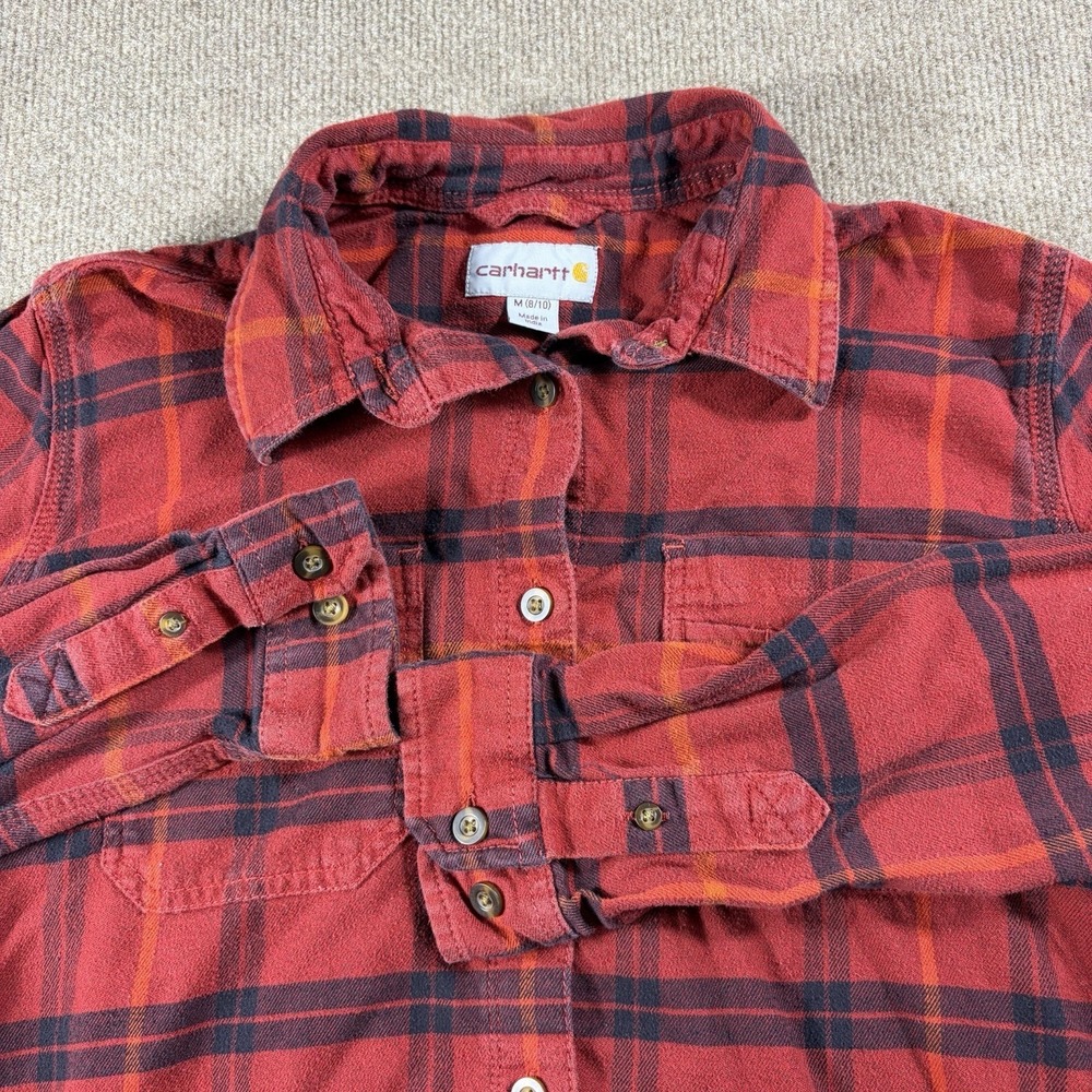 Carhartt Button Up Shirt Size Medium (8/10)  Red  Plaid Long Sleeve Chest Pocket